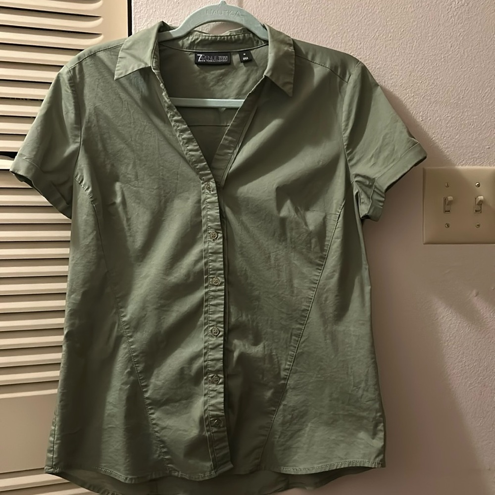 Green button down shirt